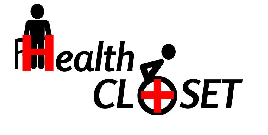 Logo for Health Closet that includes a person using a walker and another using a wheelchair